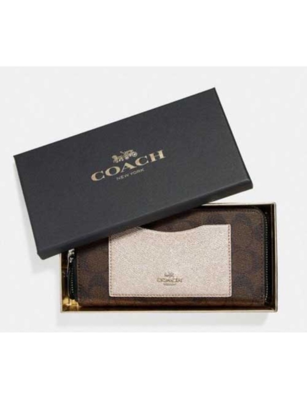 🆕 Coach F22712 Boxed Accordion Zip Wallet, Signature brown/black with platinum